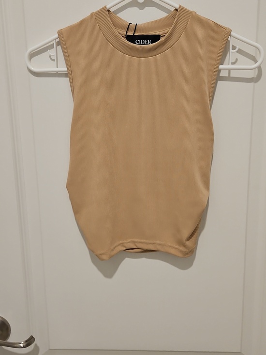 Cider Tops - Cider Ribbed Sleeveless Crop Top in Beige